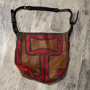 Stylish Brown and Red Leather Shoulder Bag